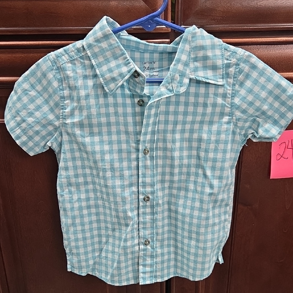 Carter's Aqua Checkered Button-Down Shirt